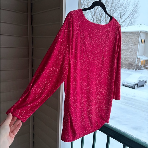 🆕🌹JM Collection Red Jacquard Knit Sparkle Top Glam Blouse Size XL Petite Large - Picture 6 of 16